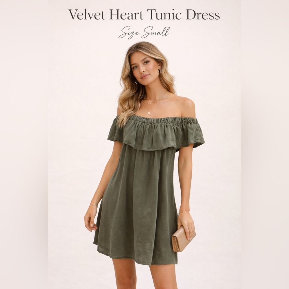 Velvet‎ Heart Olive Off Shoulder Ruffle Tunic Dress Small Boho